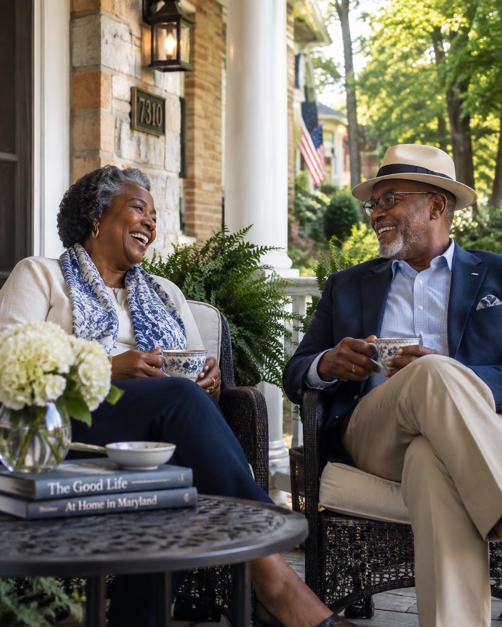 An older couple relaxing together on a porch